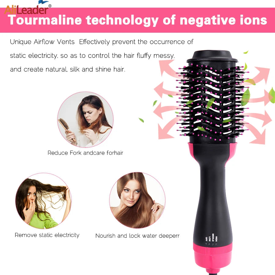 Women Hair Dryer Brush Hair Dryer Straightener Curler Massager 4 In 1 Rapid Warming One Step Volumizer Hot-Air Hair Brushes Peaceful Pleasures Health and Wellness