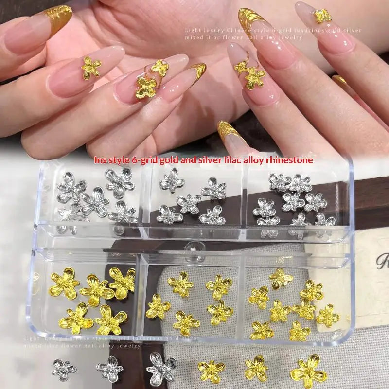 20/30pcs 3D Alloy Flower Nail Art Charms Japanese Silver Gold Lilac Flower Nail Art Decorations Manicure Accessories Peaceful Pleasures Health and Wellness