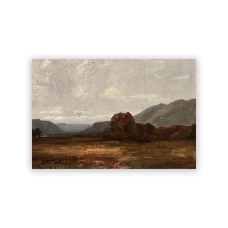 Vintage Autumn Farmhouse Landscape Canvas Print | Fall Wall Art