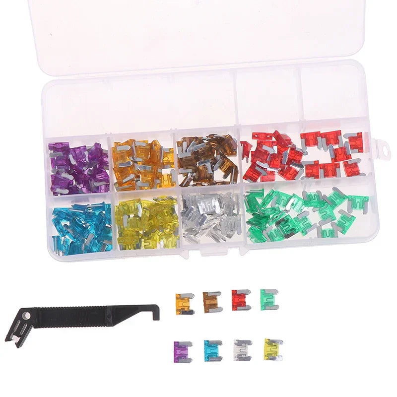 100-Piece Mini Blade Fuse Kit – Low Profile Car Fuses 3A–30A