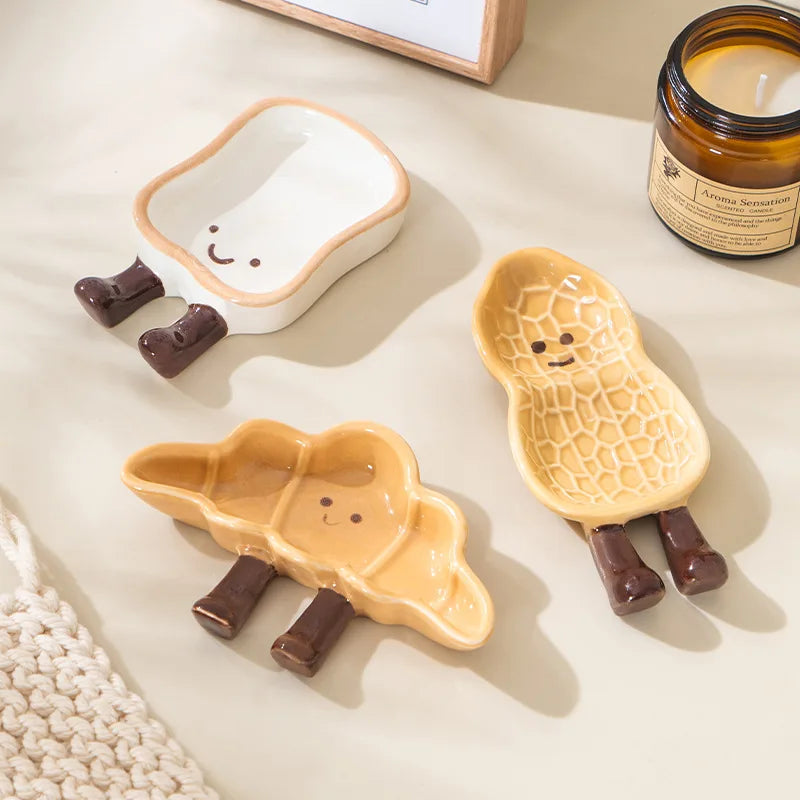 Cartoon Cute Bread Shaped Ceramic Seasoning Dish Irregular Creative Home Utensils Dipping Dish Peaceful Pleasures Health and Wellness