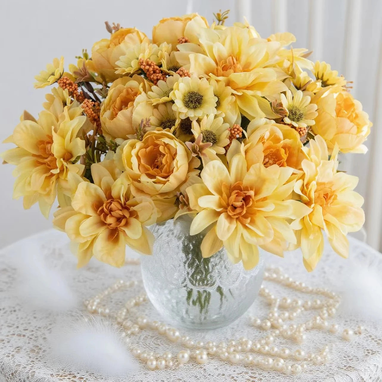 Silk Artificial Dahlia Rose Daisy Bouquet – Wedding & Party Decor