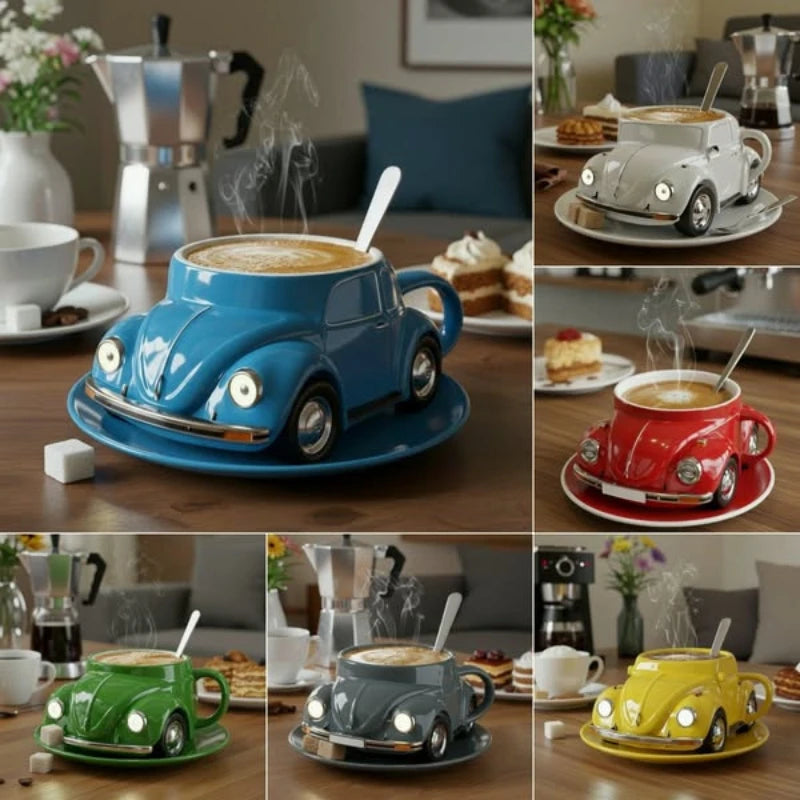 Creative Retro Sports Car Beetle Shaped Coffee Mug 300ML with Handle Coffee Cup for Coffee Lovers Friends Family Christmas Gift Peaceful Pleasures Health and Wellness