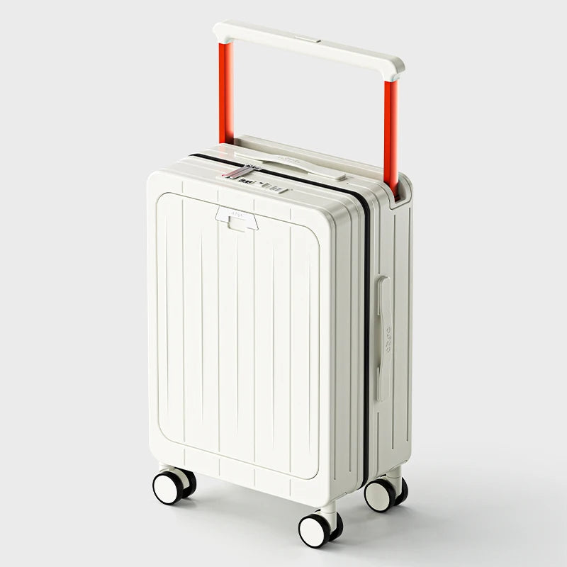 Front Opening Suitcase Widen Trolley Rolling High-Capacity Travel Luggage with Wheel and USB Charging Carry-on Boarding Suitcase Peaceful Pleasures Health and Wellness White 20 inch