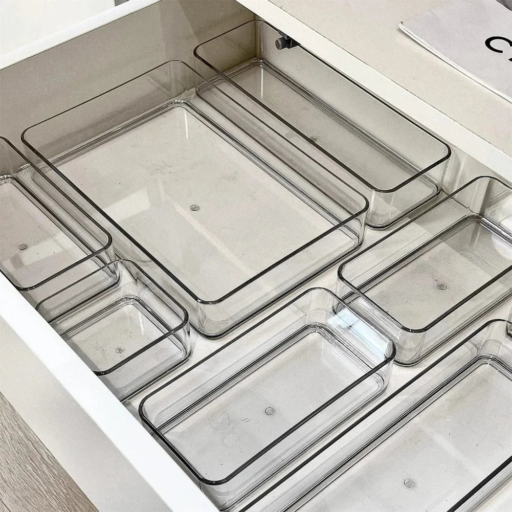 Clear Plastic Desk Drawer Organizer & Makeup Storage Box