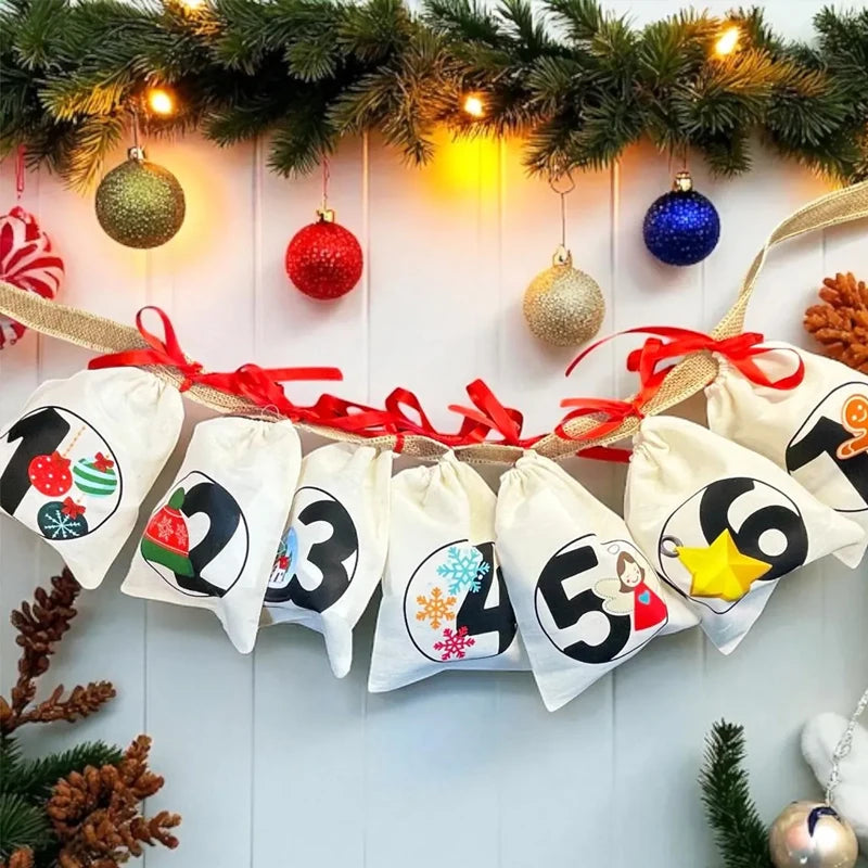 25-Piece Christmas Advent Drawstring Bags | Reusable Gift Pouches Advent Gift Bags Peaceful Pleasures Health and Wellness