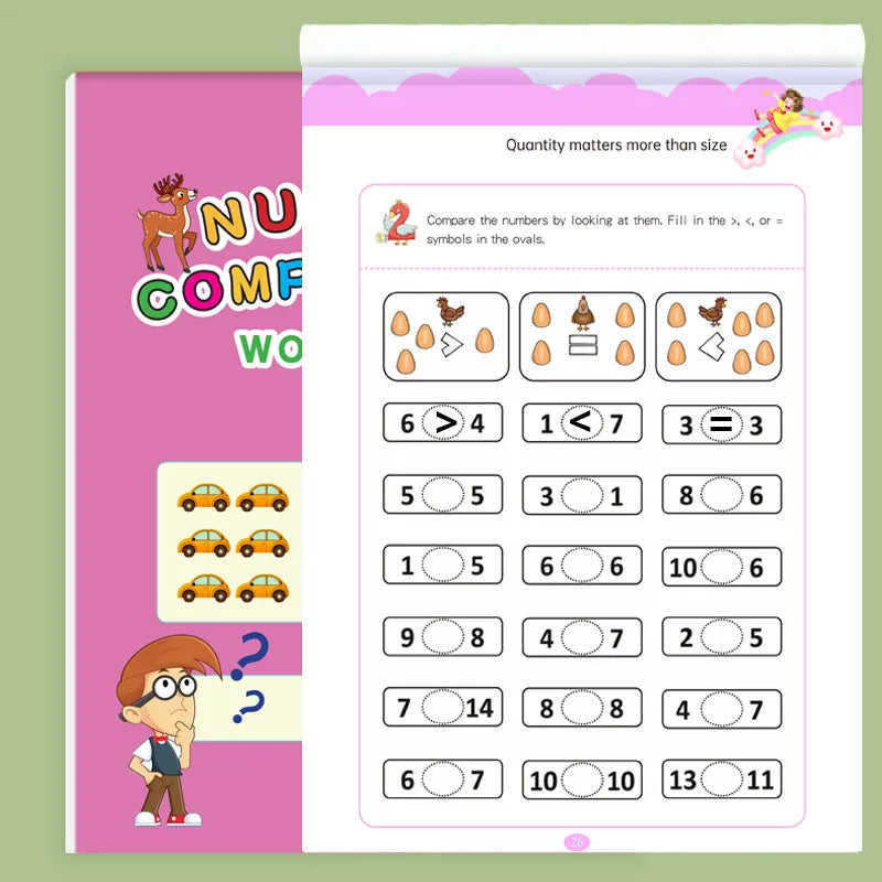 32 Pages Number Comparison Workbook Kids Math Counting Activity Book