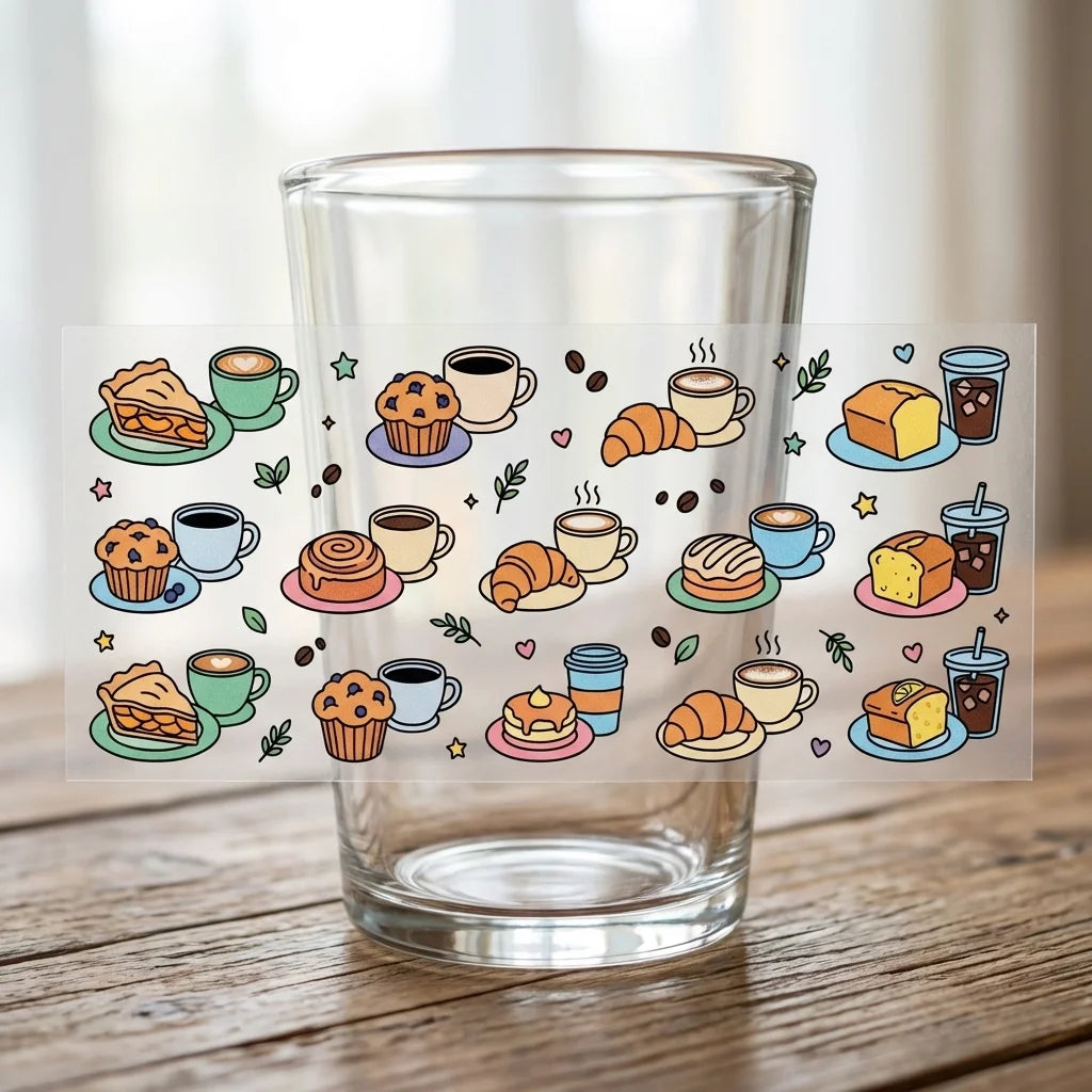 Coffee & Pastry UV Transfer Stickers – Waterproof Cartoon Decals