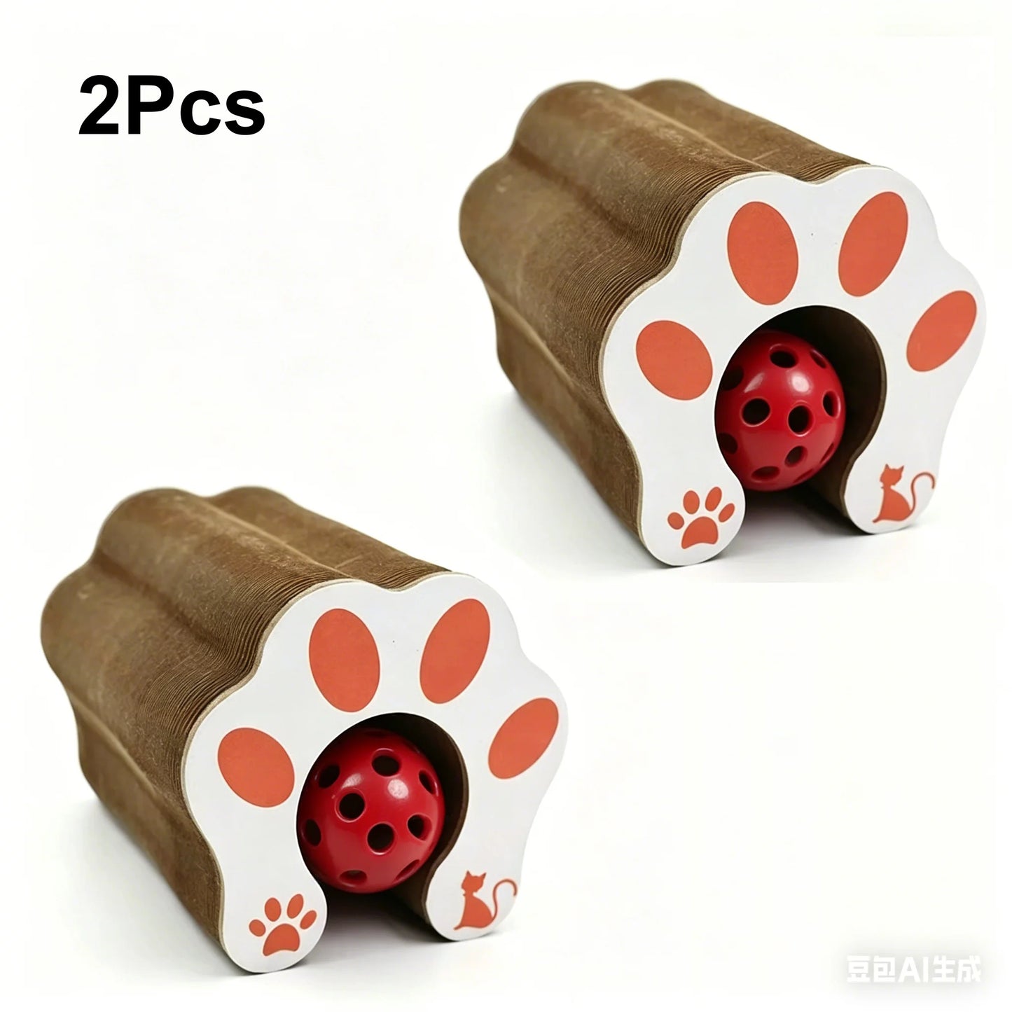 Foldable Accordion Cat Scratcher Board with Ball & Track Toy