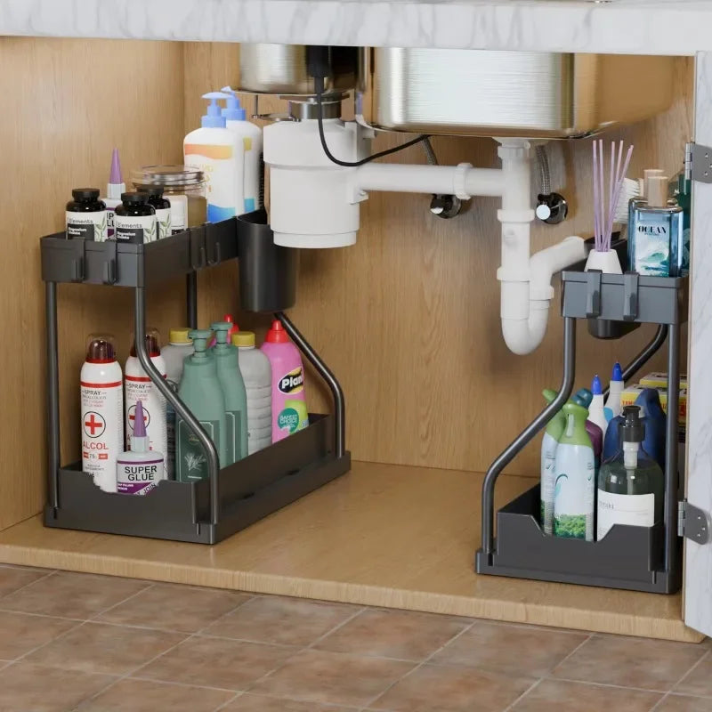 2-Tier Pull-Out Storage Organizer for Kitchen & Bathroom