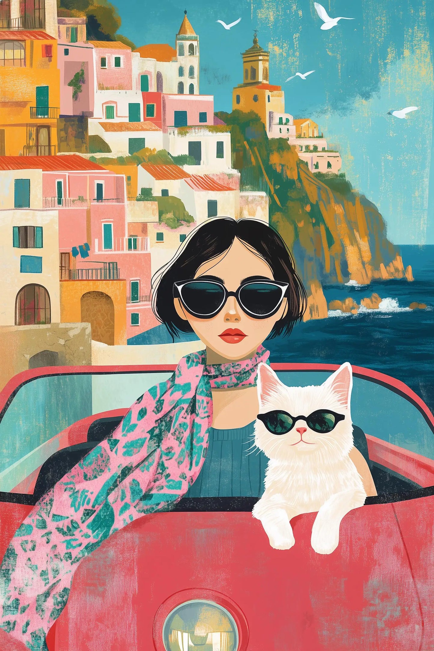 Italian Summer Woman Aperol & Lemon Tree Watercolor Canvas Art