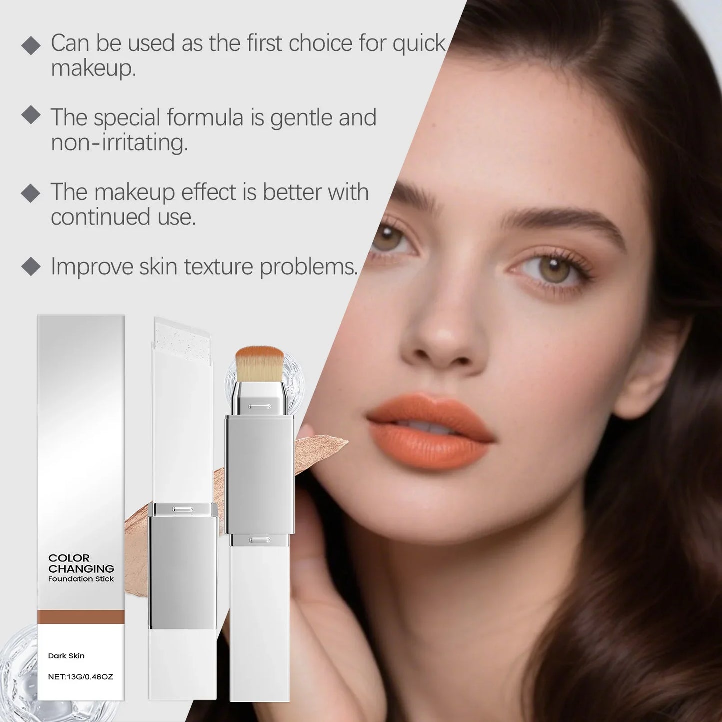 2-in-1 Color-Changing Foundation Stick with Detachable Brush