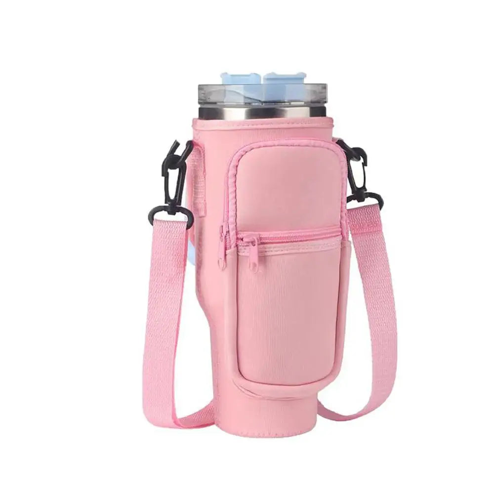 40oz Water Bottle Carrier Bag Pouch Cover for Thermos Water Bottle Holder Adjustable Shoulder Strap Mug Cover Peaceful Pleasures Health and Wellness pink