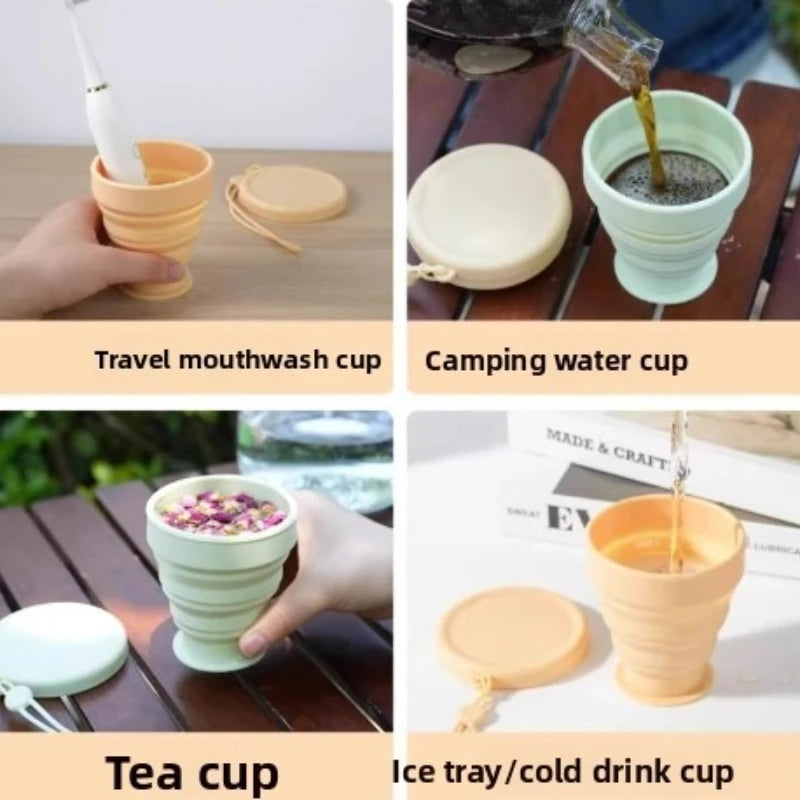 New model Portable Silicone Folding Cup with Hanging Hole Collapsible Outdoor Water Cup for Camping Hiking Travel toothbrush cup Peaceful Pleasures Health and Wellness