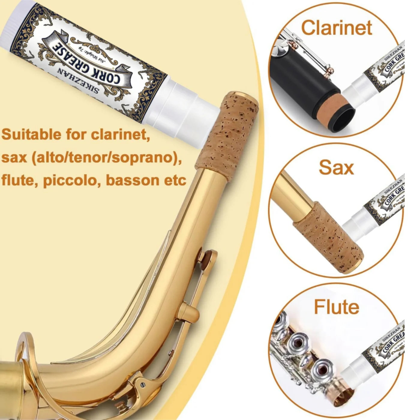 Premium Cork Grease for Clarinet Saxophone Oboe Bassoon. Odorless Woodwind Instrument Lubricant. Smooth Maintenance Care Tube Peaceful Pleasures Health and Wellness