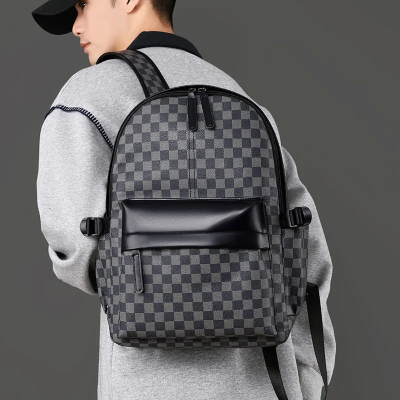 Men's Plaid PU Backpack | Laptop Travel Commuter Bag 20-35L