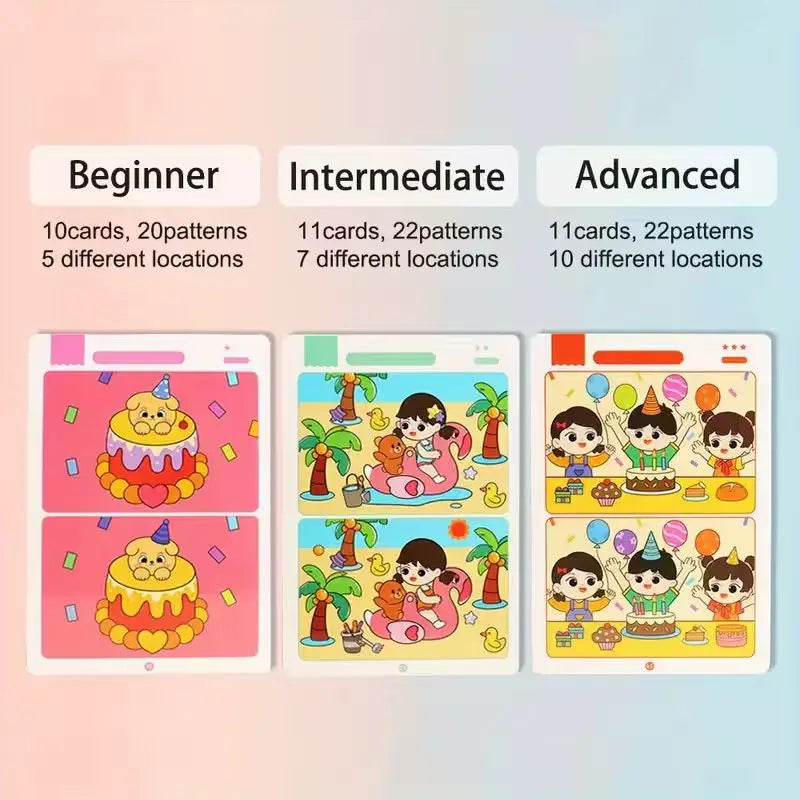 Find Difference Fun Focus Training Game Erasable Picture Cards
