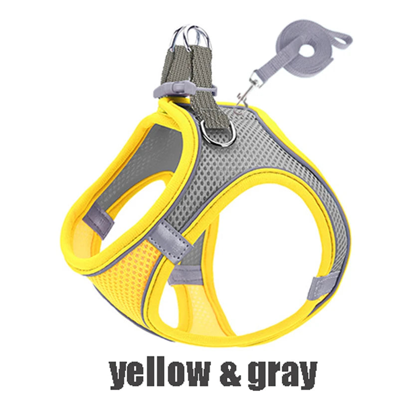 Reflective Dog Harness Vest with Leash | XXXS–L, Adjustable Dog Harness Vest Peaceful Pleasures Health and Wellness yellow gray XXS
