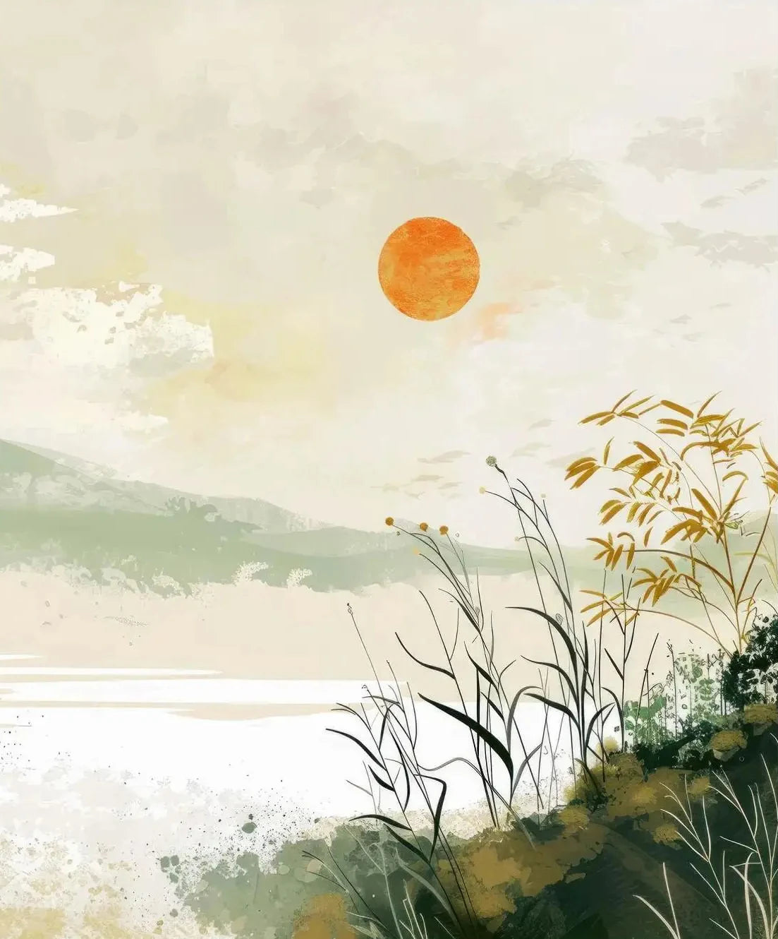 Modern Chinese Minimalist Zen Zen Peaceful Landscape Art Poster Canvas Printing Living Room Bedroom Home Decoration Frameless Peaceful Pleasures Health and Wellness 6 50x70cm Unframed