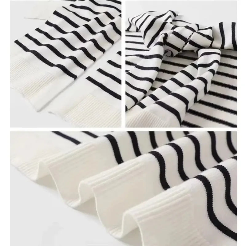 Women's Striped Knit Shrug Scarf | Warm Neck Cover & Shawl