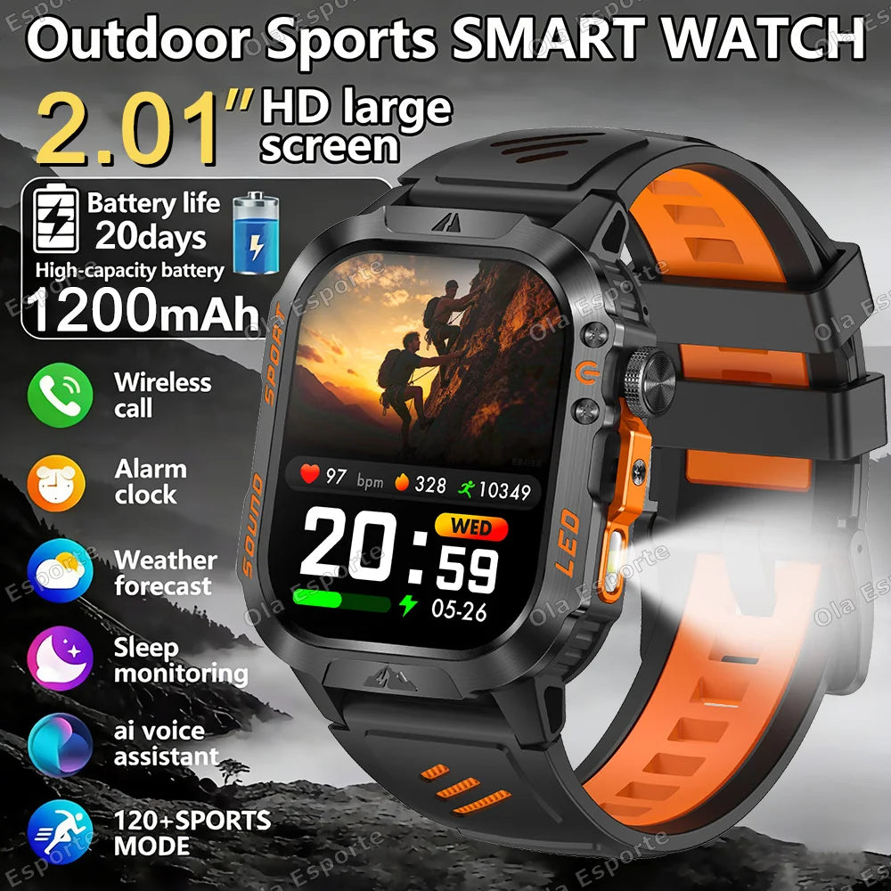 Ola Esporte Military Smart Watch Men – 1200mAh, SOS, IP68