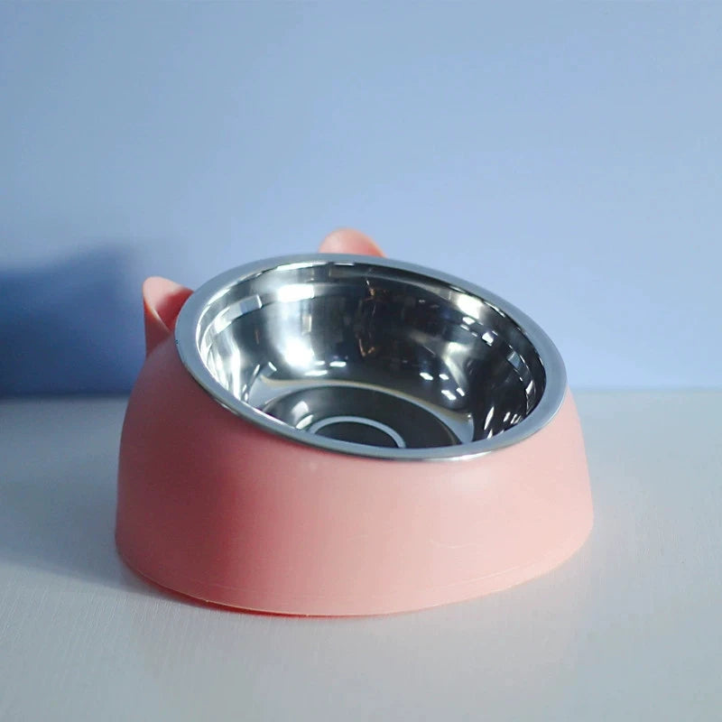 Tilted Stainless Steel Cat Bowl | 15° Anti-Choke Pet Feeder