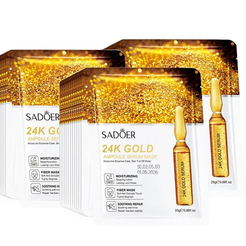 Sadoer 24K Gold Vitamin C & Hyaluronic Acid Face Mask 10-Pc