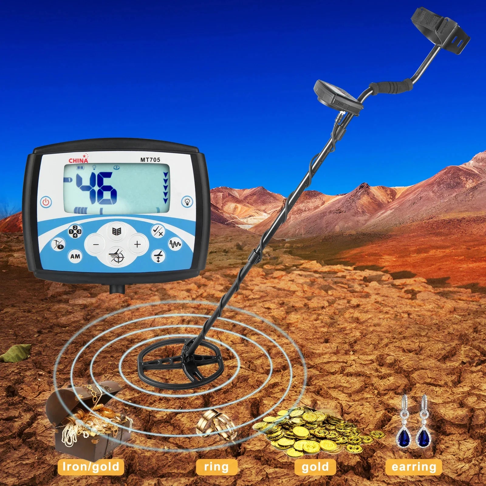 MT705 Professional Underground Metal Detector High Sensitivity Waterproof Search Coil Metal Detecting Tool Treasure Pinpointer Peaceful Pleasures Health and Wellness