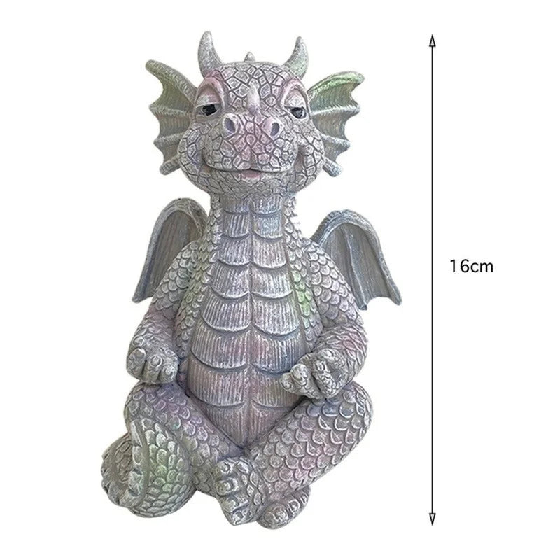 Dragon Meditation Statue LED Resin Garden Sculpture Ornament