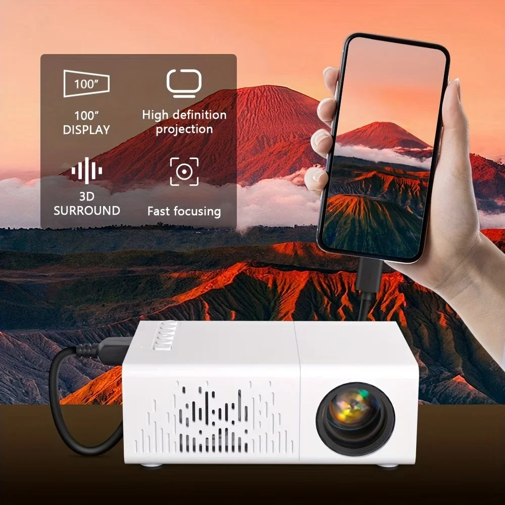 Portable Home Mini Projector, High-definition Mini Projector, Wired Screen Sharing, Equipped with Portable Remote Control Peaceful Pleasures Health and Wellness