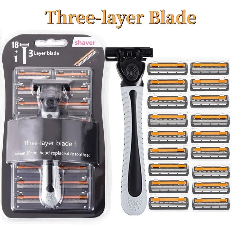 Shaver Brand New Design Men Razor Shaving Three Layer Shaver Reusable Razor Imported Blade Multi Tool Head Replace Peaceful Pleasures Health and Wellness