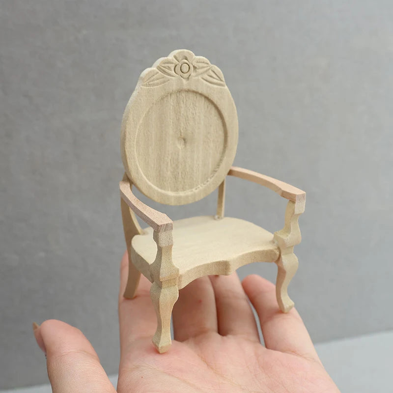 1:12 Miniature Wooden Armchair for Dollhouse Furniture Decor
