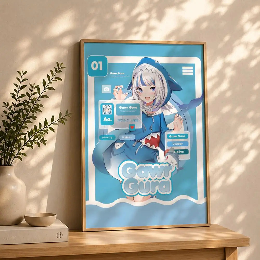Vtuber G-Gawr GuraS Poster HD Self Adhesive Waterproof Wall Art Ideal for Home Office Dorm Bedroom Great Gift Peaceful Pleasures Health and Wellness