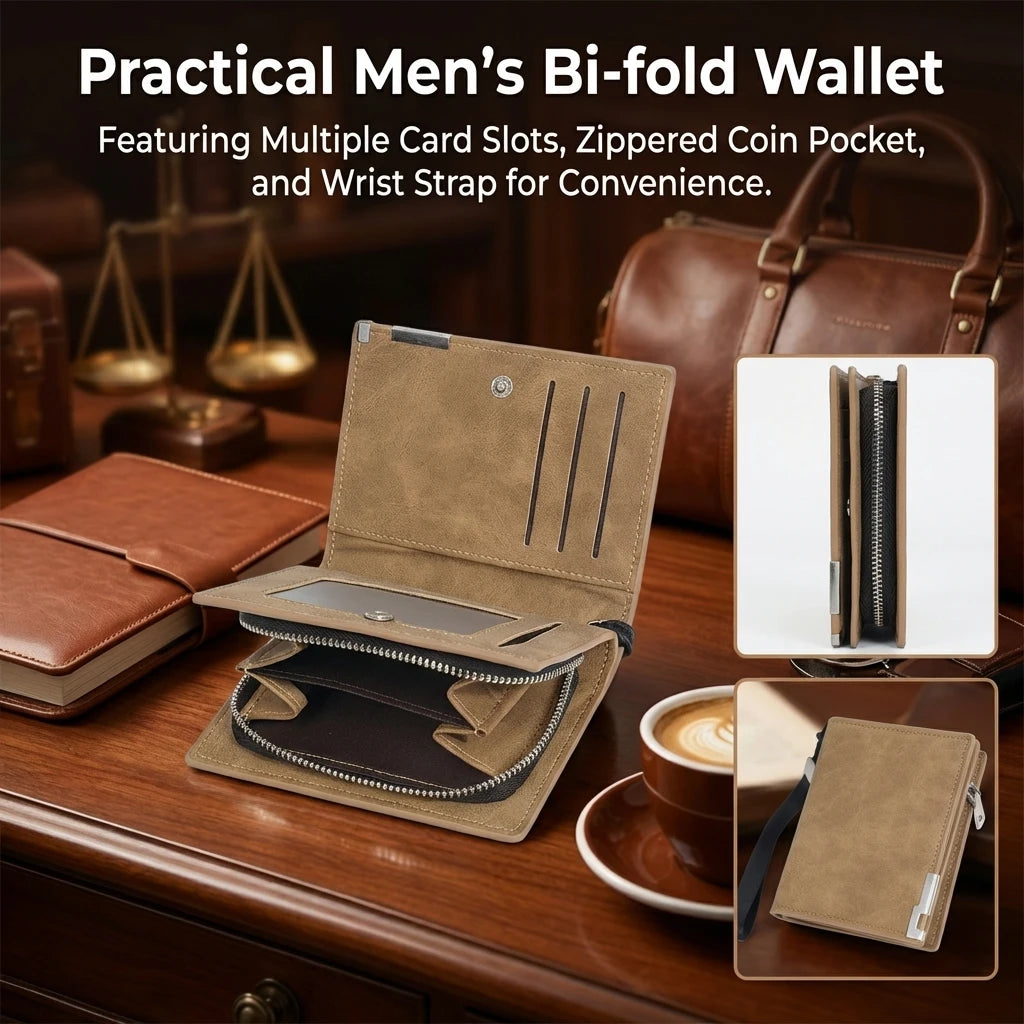 Men's Retro Wallet Short Snap Design Business Style PU Leather for Daily and Business Peaceful Pleasures Health and Wellness