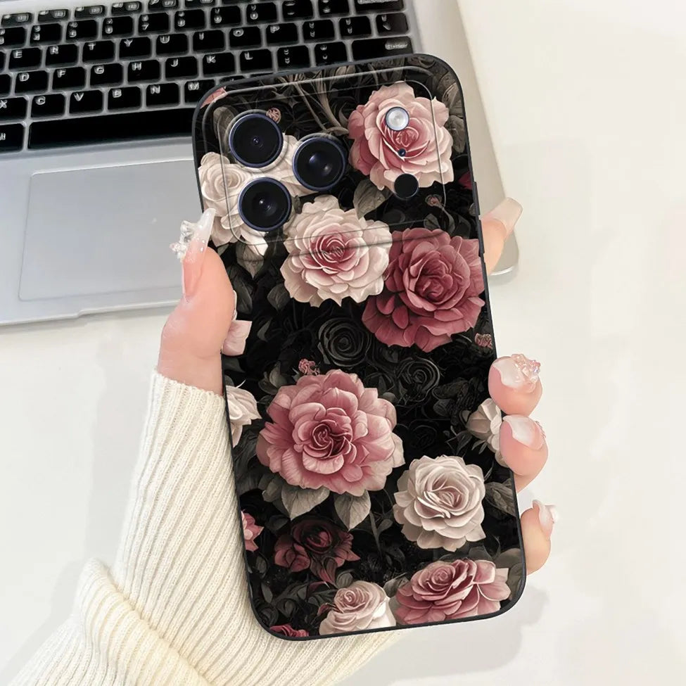 iPhone 17 Pro Silicone Case | Cute Kawaii Floral Painted Cover