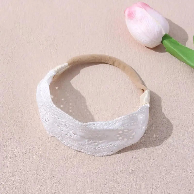 Embroidered Baby Headband – White Lace Infant Hair Ornament