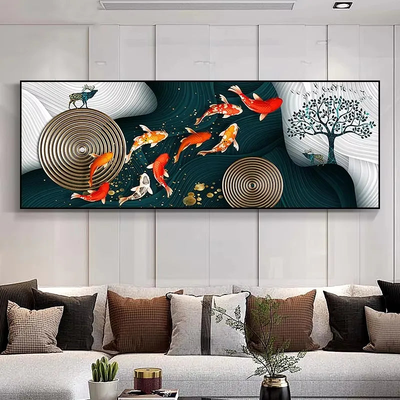 Feng Shui Koi Fish Canvas Wall Art – Nine Carp Lotus Poster