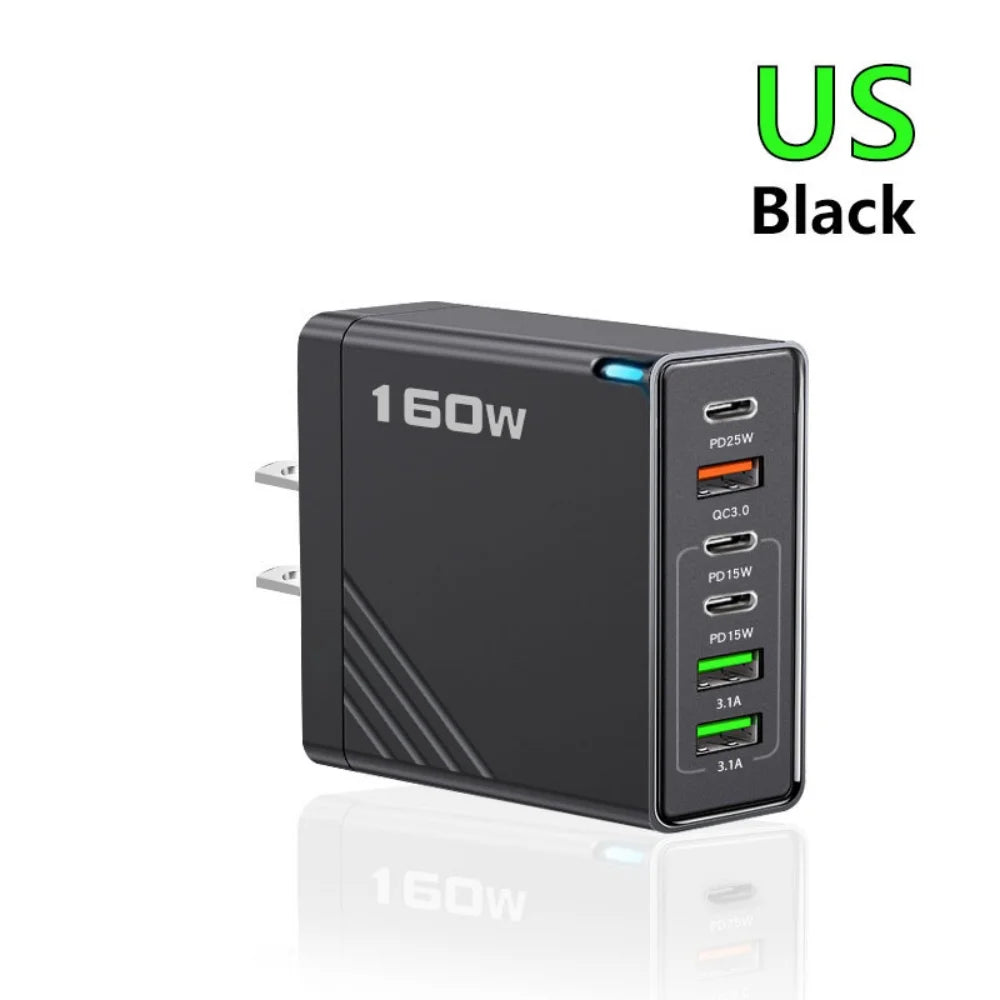 160W 6-Port USB-C PD & QC3.0 Fast Wall Charger | EU US UK