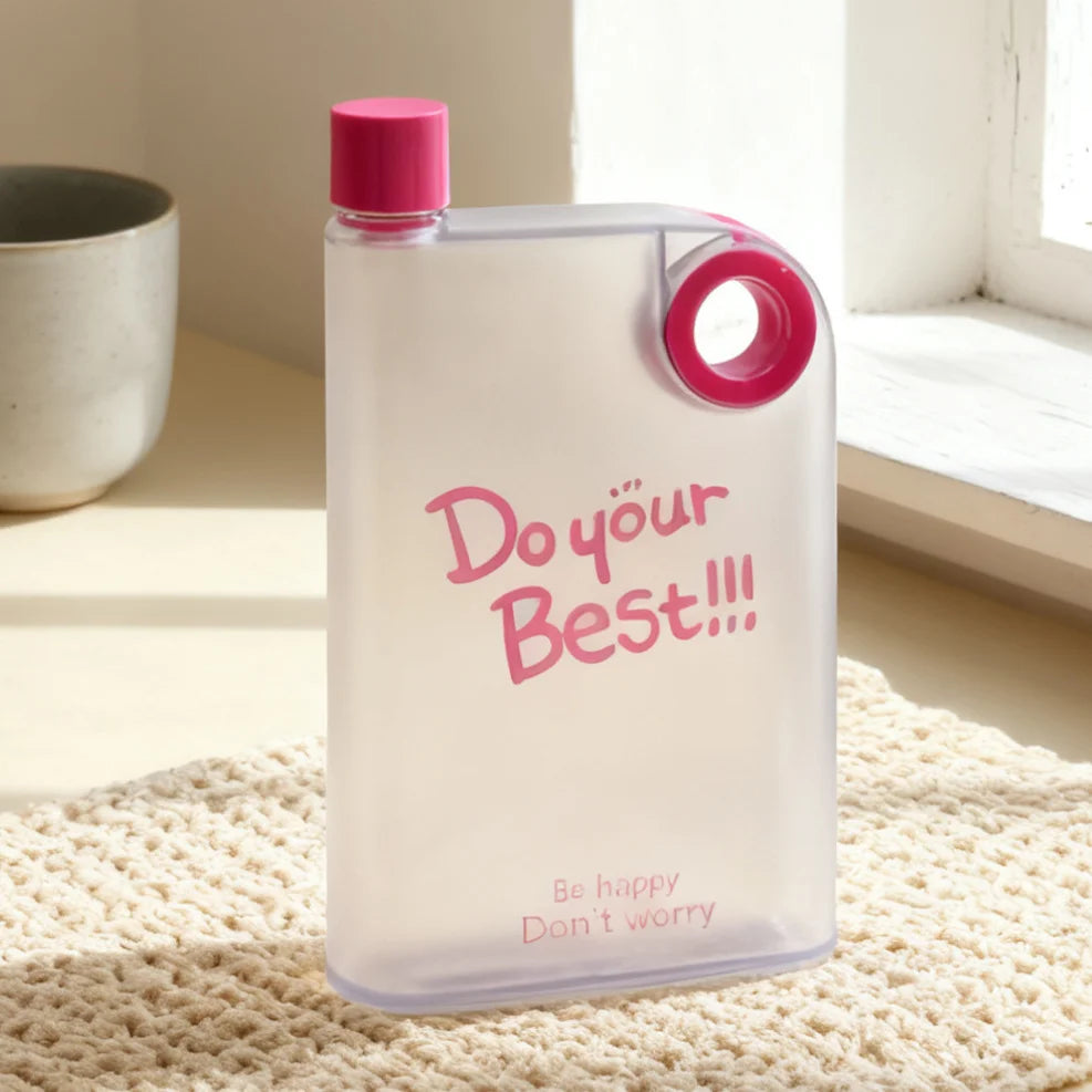 Matte Round Hole Handle Flat Water Cup, Portable Plastic Mug, Square Notebook Bottle, Handheld Drinkware, Ideal for Daily Use Peaceful Pleasures Health and Wellness Pink 401-500ml