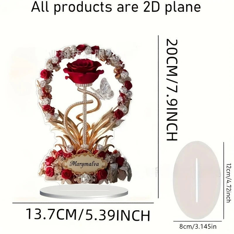 1PC Flat Acrylic Rose with Stand MOM Birthday Gift Mother's Day Anniversary Table Decoration Gift for Mom Peaceful Pleasures Health and Wellness B 8in