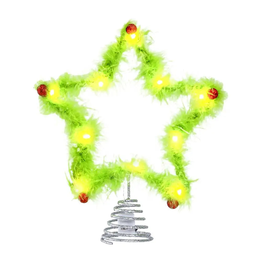 Grinch Christmas Tree Topper – Fuzzy Green Plush Star Ornament