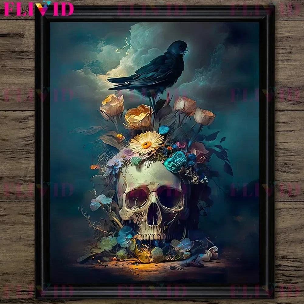 Dark Botanical Gothic Mushroom & Roses Canvas Wall Print