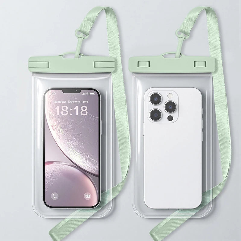 phone armbands and pouches waterproof phone pack diving phone case waterproof mobile phone bag transparent pouch for swimming Peaceful Pleasures Health and Wellness Green(7.5 inch)