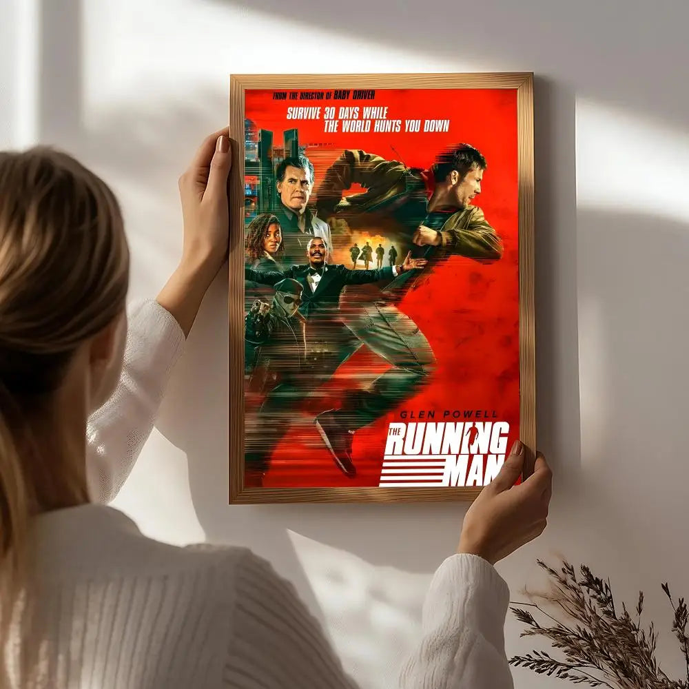 Movie T-The Running Man Poster HD Self Adhesive Waterproof Wall Art Ideal for Home Office Dorm Bedroom Great Gift Peaceful Pleasures Health and Wellness White7 21X30cmNoframe