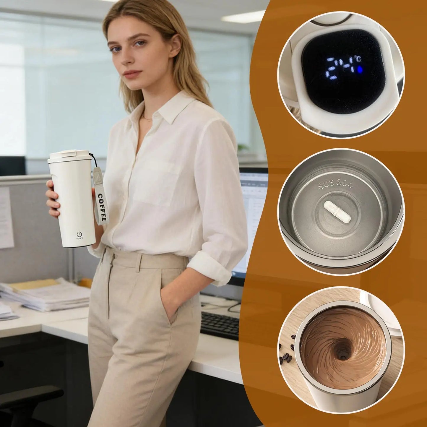 Self Stirring Coffee Mug Rechargeable Temperature Display Automatic Stirring Cup Coffee Mug For Milk Protein Powder Oatmeal Peaceful Pleasures Health and Wellness
