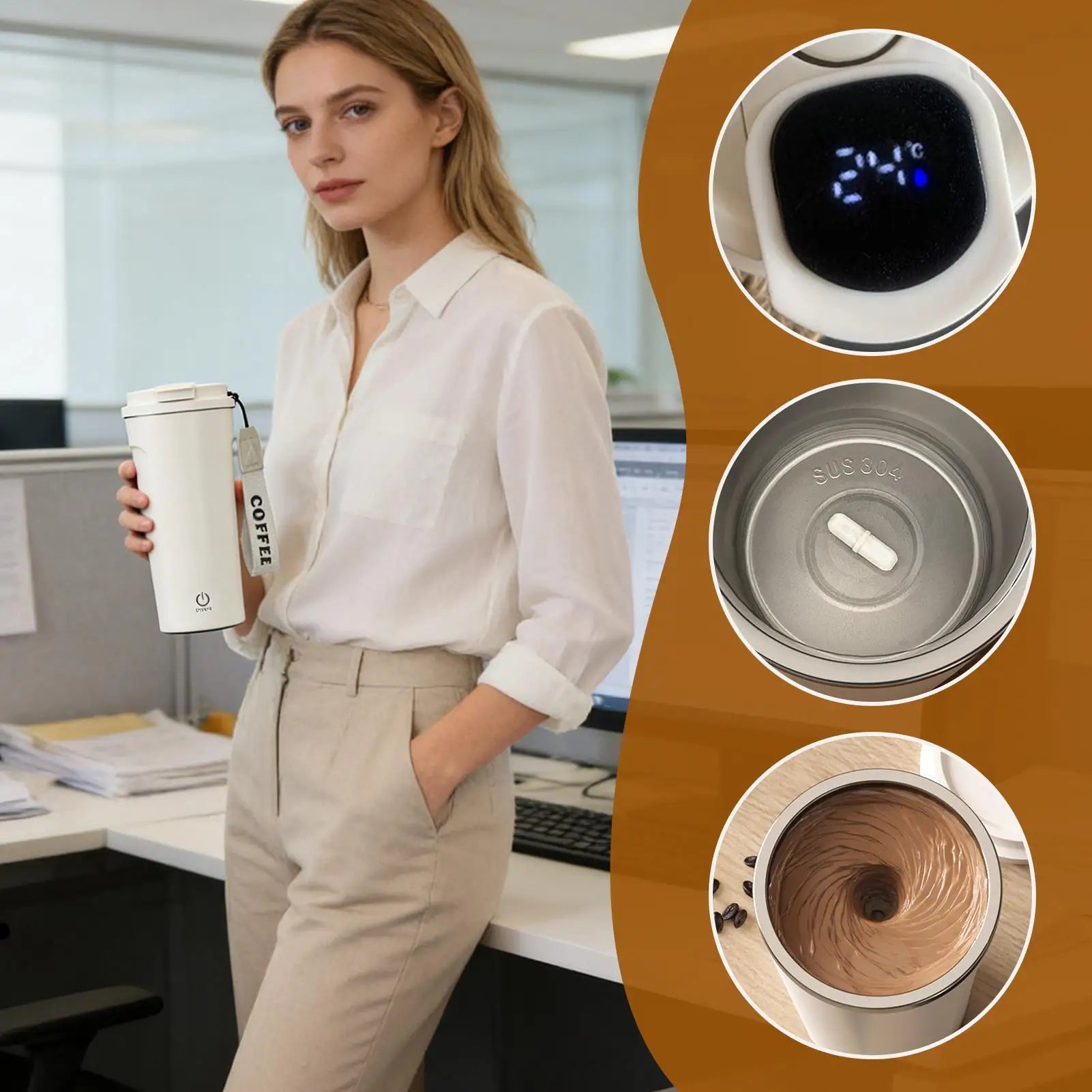 Self Stirring Coffee Mug Rechargeable Temperature Display Automatic Stirring Cup Coffee Mug For Milk Protein Powder Oatmeal Peaceful Pleasures Health and Wellness