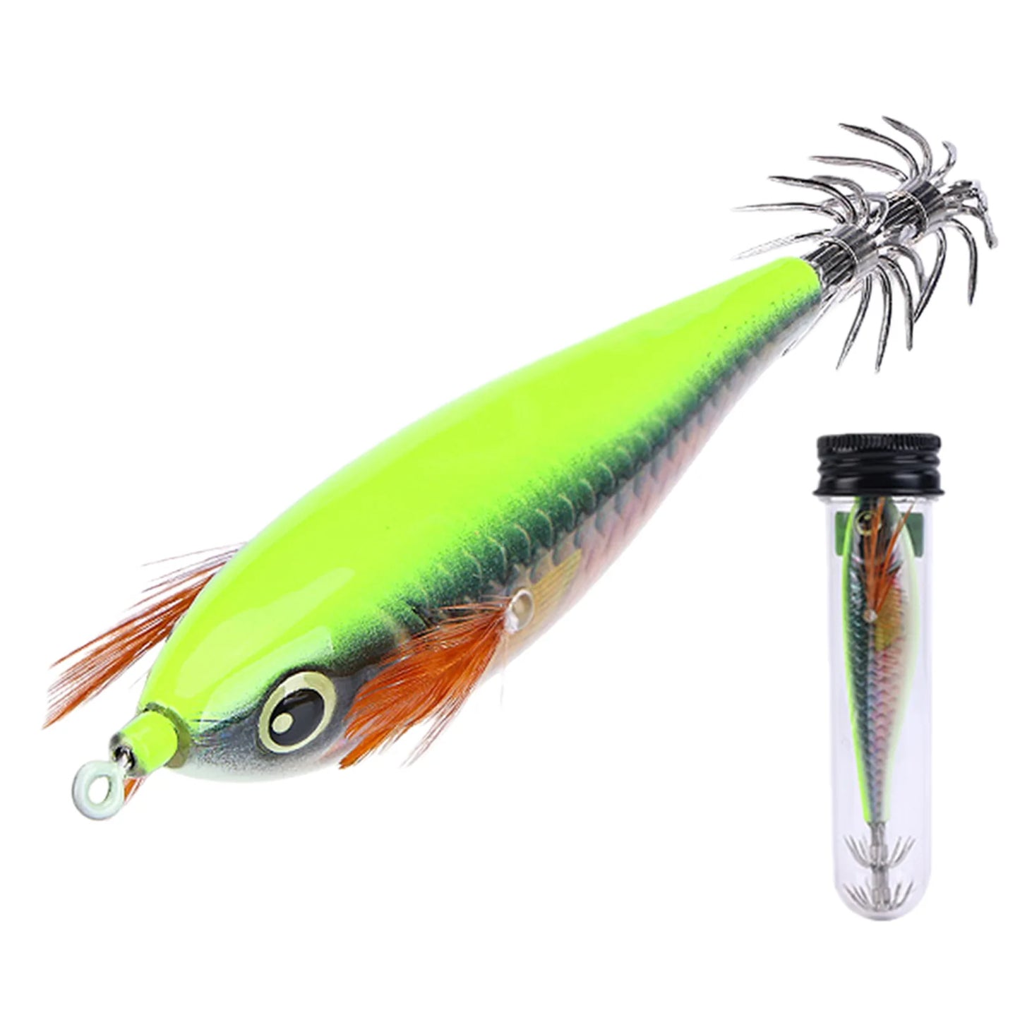 Fishing Squid Jigs Cuttlefish Lures Luminous Shrimp Prawn Sleeve Jig Hooks Slow-Sinking Sea Fishing Hard Lure for Octopus Peaceful Pleasures Health and Wellness Green
