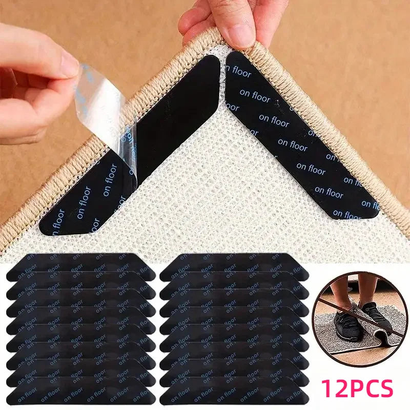 12-Pack Washable Non-Slip Rug Grippers | Anti-Curl Carpet Stickers