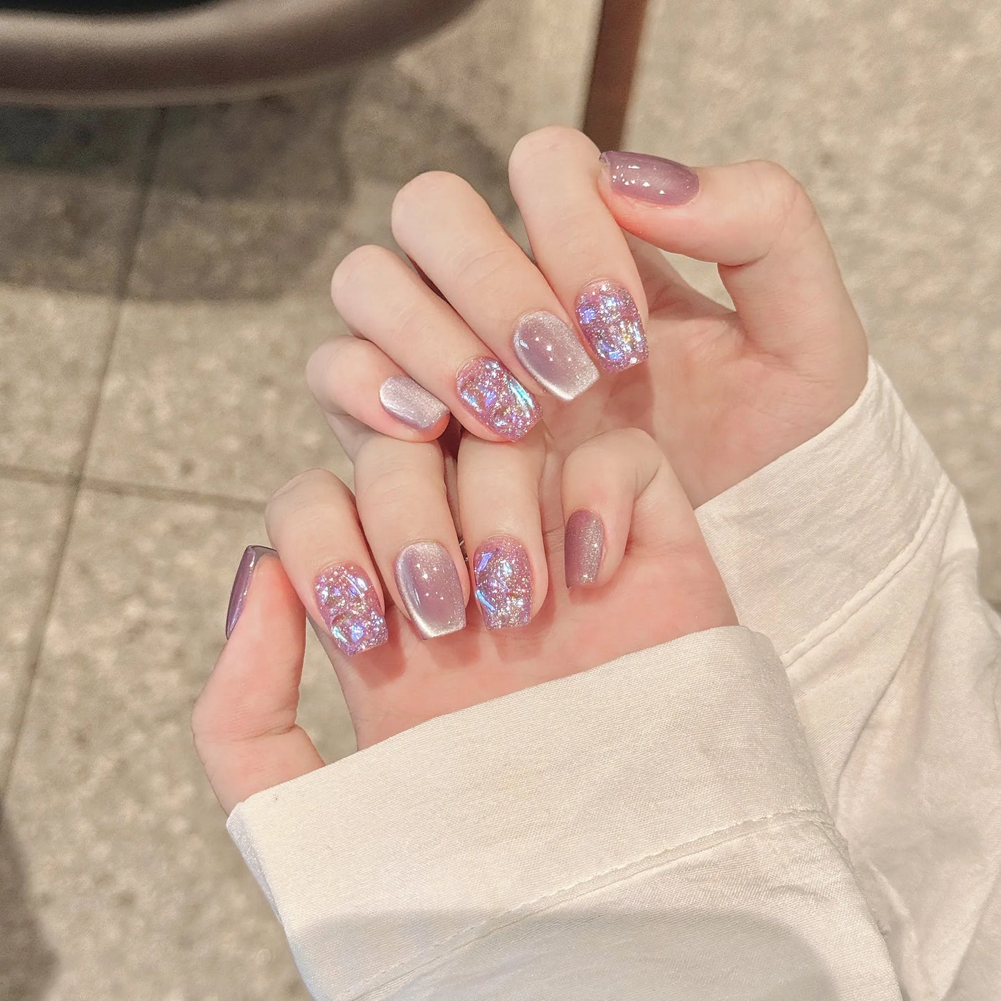 Handmade Press on Nails Ice Clear Blue Cat Eye Fake Nail Tips with Star Rhinestone Wearable Detachable Shiny Short False Nails Peaceful Pleasures Health and Wellness