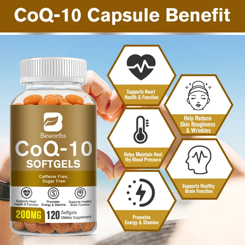 CoQ10 Capsules – Heart, Brain & Skin Support 120ct Peaceful Pleasures Health and Wellness